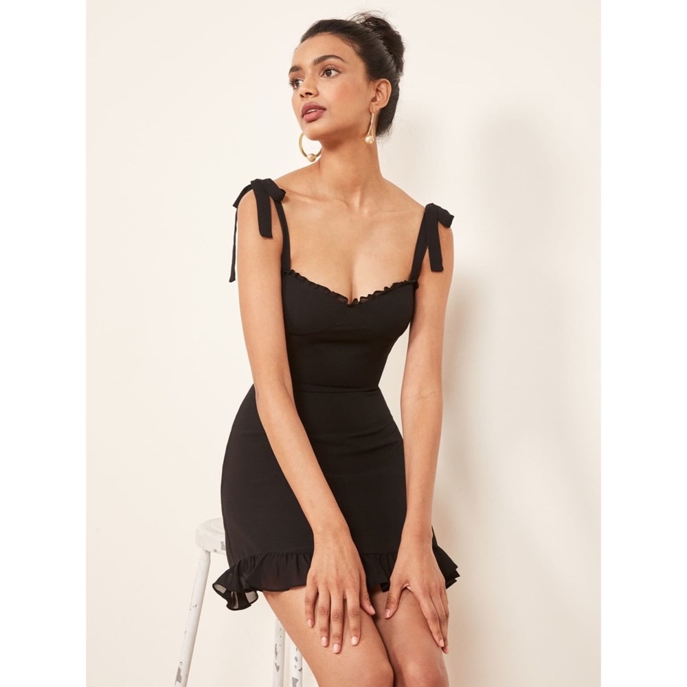 Reformation Christine Black Tie Shoulder Dress 8
